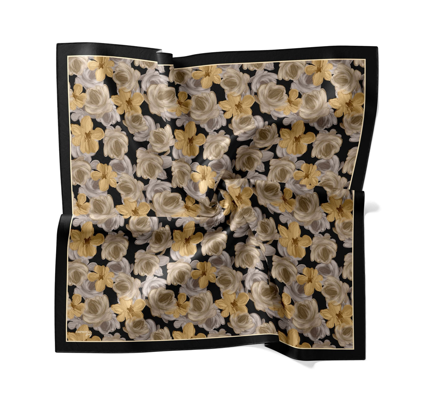 Tensel Eşarp - Pastel Çiçek Desen - Siyah Gold
