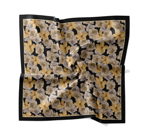Tensel Eşarp - Pastel Çiçek Desen - Siyah Gold