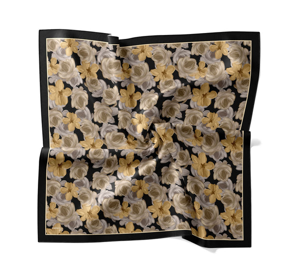 Tensel Eşarp - Pastel Çiçek Desen - Siyah Gold