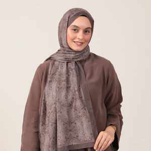 Pamuk İpek Şal - Mandala Desen - Açık Kahve