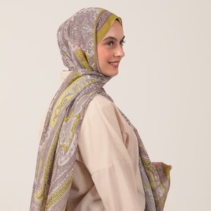 Pamuk İpek Şal - Hint Desen - Fıstık Yeşili