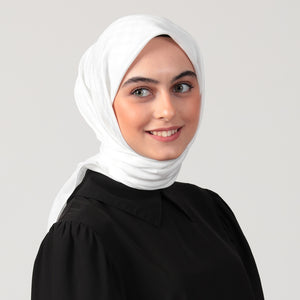 Pamuk Jakar - Kazayağı Desen Eşarp - Beyaz