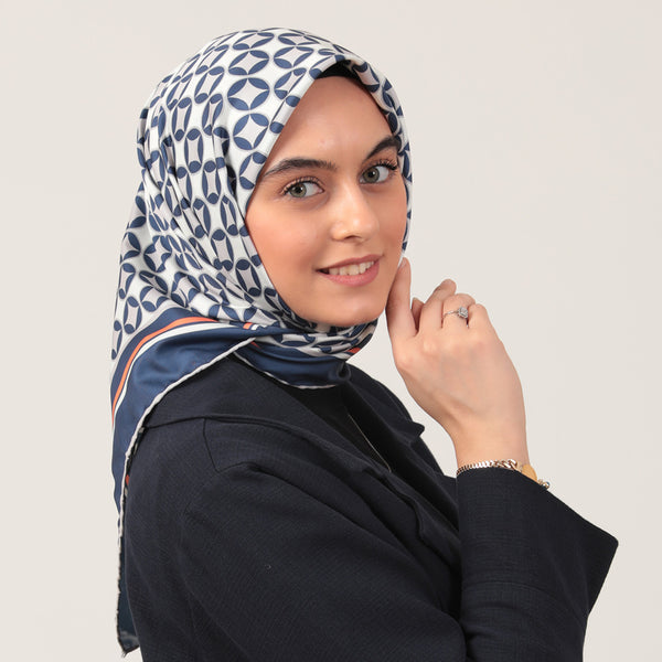 Twill Eşarp - Madalyon Desen - Lacivert
