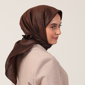 Yün İpek Eşarp - Zincir Desen - Kahverengi