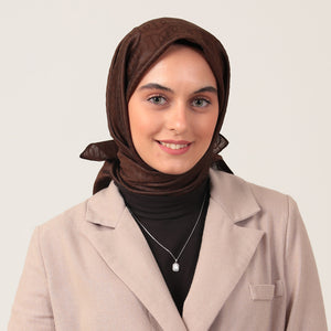 Yün İpek Eşarp - Zincir Desen - Kahverengi