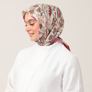 Pamuk İpek Eşarp - Etnik Floral Desen - Bordo