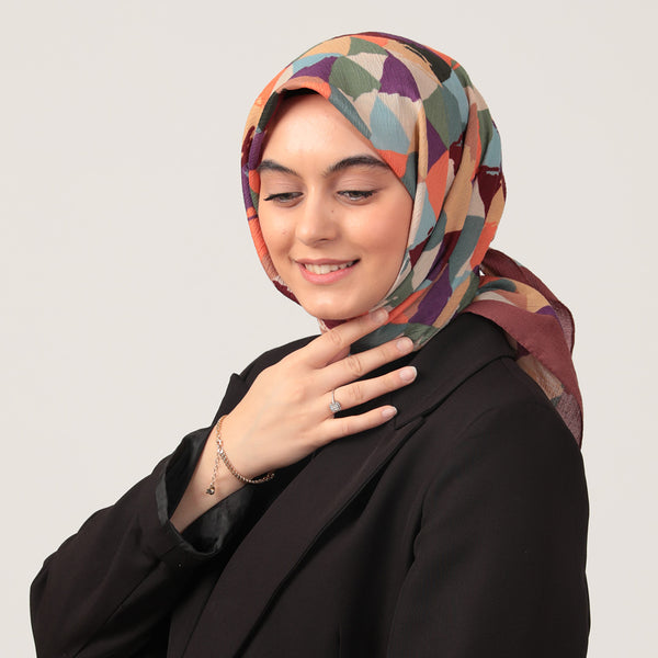 Pamuklu Bürümcük Eşarp - Üçgen Desen - Kiremit