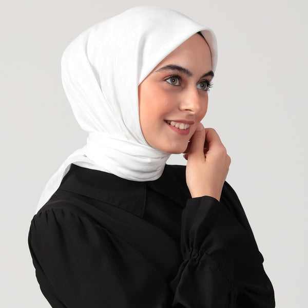 Pamuk Jakar - Kazayağı Desen Eşarp - Beyaz