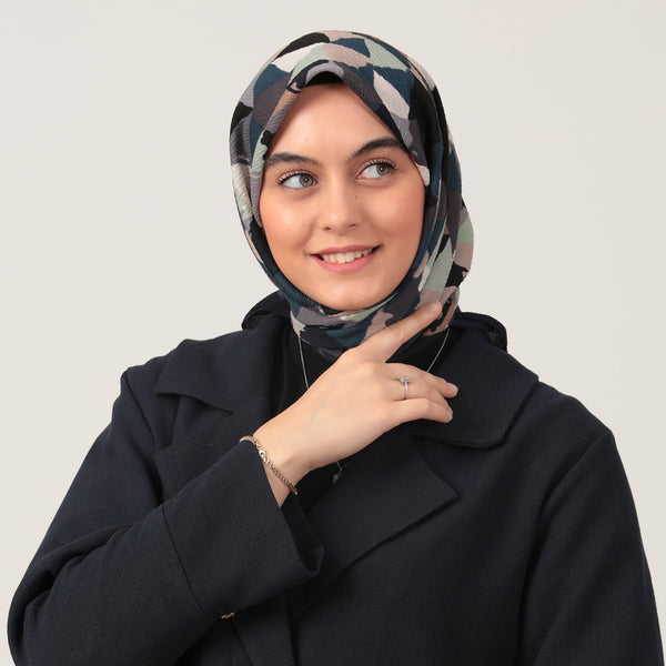 Pamuklu Bürümcük Eşarp - Üçgen Desen - Laci Yeşil