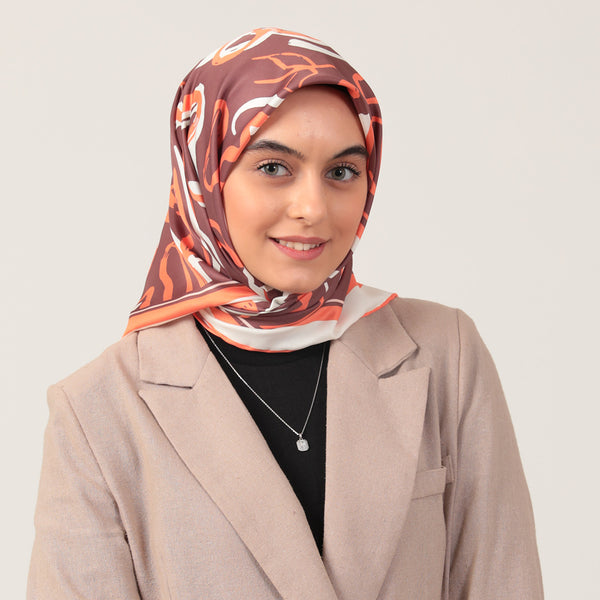 Twill Eşarp - İlkbahar Desen - Kiremit