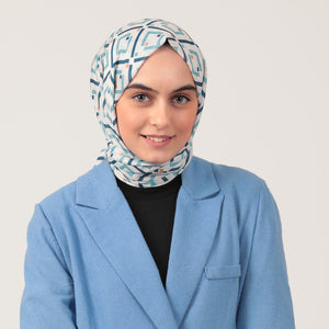 Pamuk İpek Şal - Yeni Baklava Desen - Petrol Mavisi