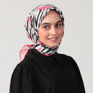 Pamuk İpek Eşarp - Zebra Desen - Fuşya