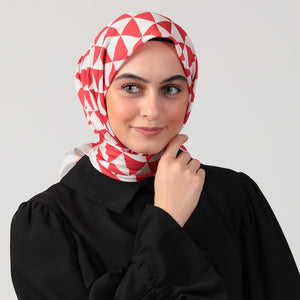 Pamuk İpek Eşarp - Üçgen Desen - Kırmızı