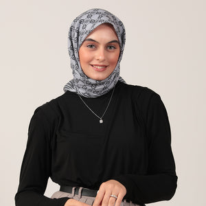 Pamuk İpek Eşarp - Monogram Desen - Gri Siyah
