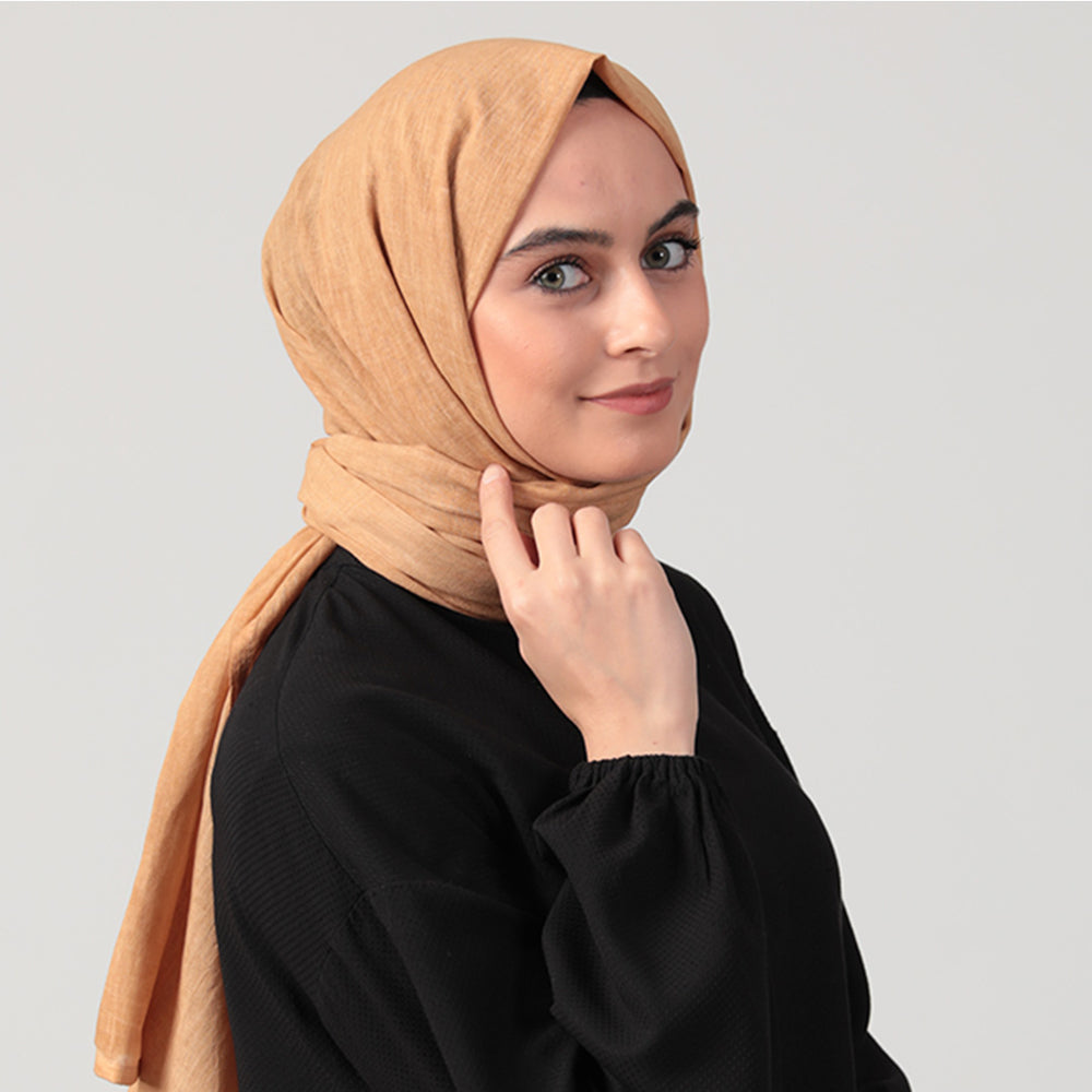 Spor Dikişli Taşlanmış Pamuk Şal - Hardal