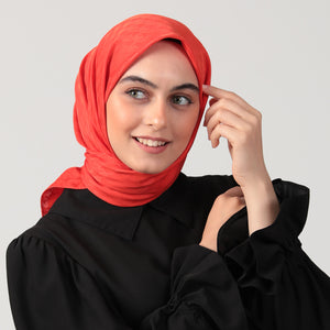 Pamuk Jakar - Kazayağı Desen Eşarp - Turuncu