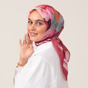 Pamuk İpek Eşarp - Rose Desen - Vişne