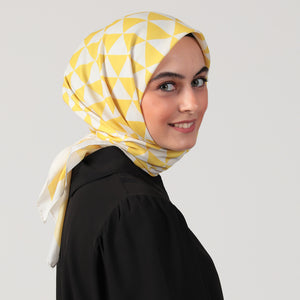 Pamuk İpek Eşarp - Üçgen Desen - Sarı