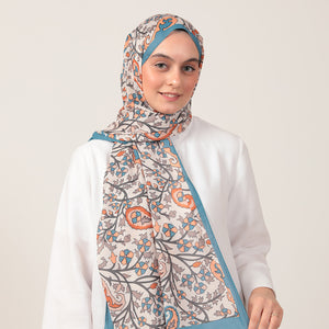 Pamuk İpek Şal - Etnik Floral Desen - Çakmak Taşı