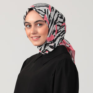 Pamuk İpek Eşarp - Zebra Desen - Şeker Pembe