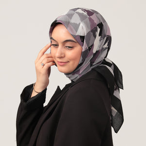 Pamuklu Bürümcük Eşarp - Üçgen Desen - Siyah Lila
