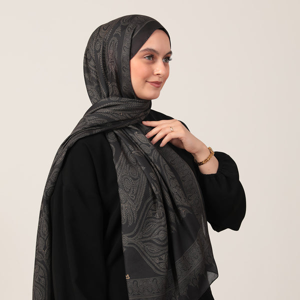 Pamuk İpek Şal - Mistik Desen - Siyah Gold