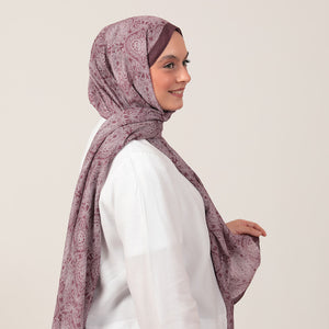 Pamuk İpek Şal - Mandala Desen - Mürdüm