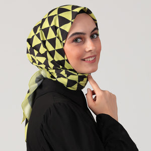 Pamuk İpek Eşarp - Üçgen Desen - Neon Yeşil