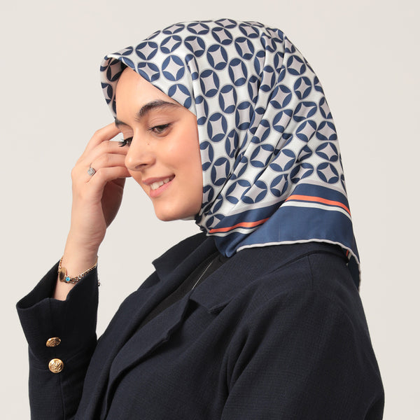 Twill Eşarp - Madalyon Desen - Lacivert