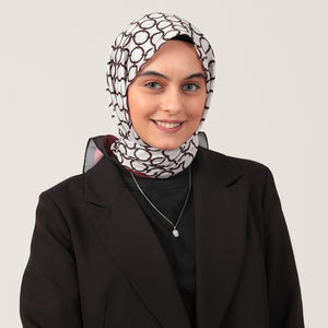 Pamuk İpek Eşarp - Halka Desen - Beyaz