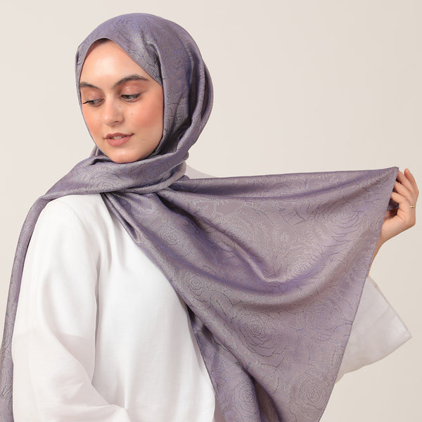 İpeksi Çift Taraflı Jakar Şal - Rose Desen - Lavanta