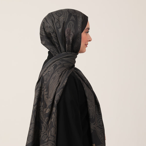 Pamuk İpek Şal - Mistik Desen - Siyah Gold