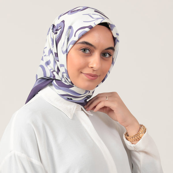 Twill Eşarp - İlkbahar Desen - Lila