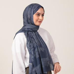 Pamuk İpek Şal - Mistik Desen - Parlament Mavisi