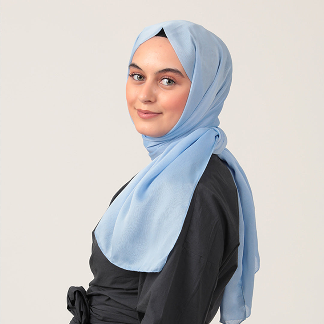 Janjanlı Şifon Şal - Bebe Mavisi