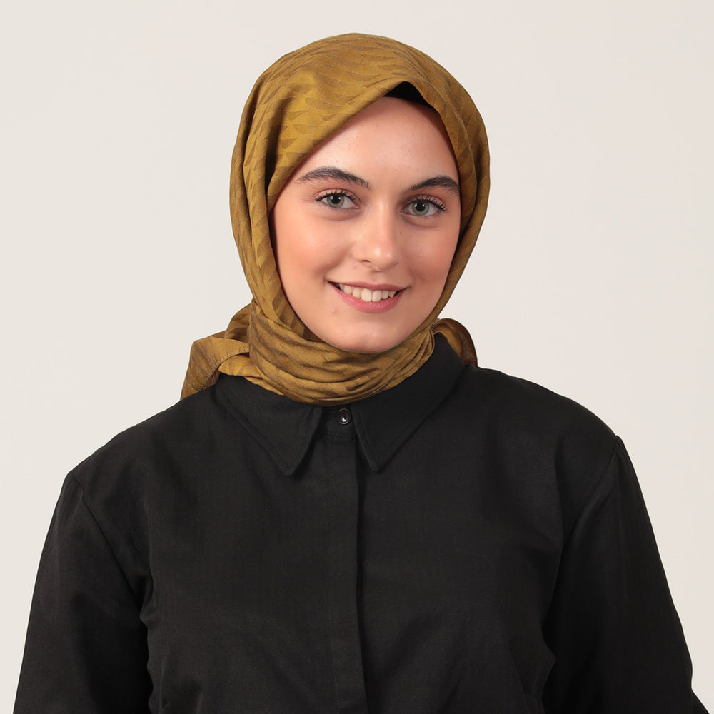 Yün İpek Eşarp - Dağ Desen - Yağ Yeşili