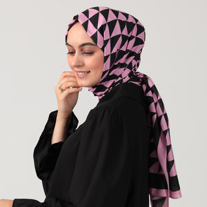 Pamuk İpek Şal - Üçgen Desen - Pembe