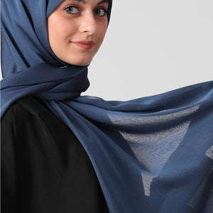 Janjanlı Şifon Şal - Koyu İndigo