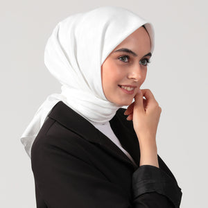 Pamuk Jakar - Büyük Kazayağı Desen Eşarp - Beyaz