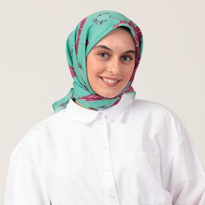 Pamuk İpek Eşarp - Manolya Desen - Cam Göbeği