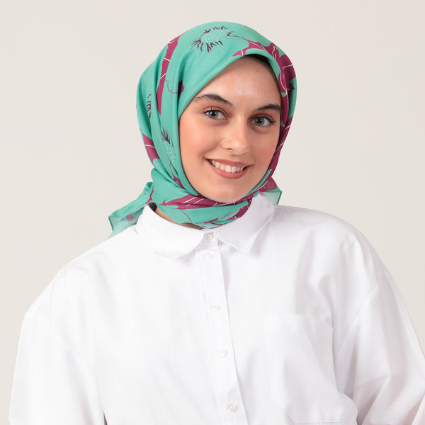 Pamuk İpek Eşarp - Manolya Desen - Cam Göbeği