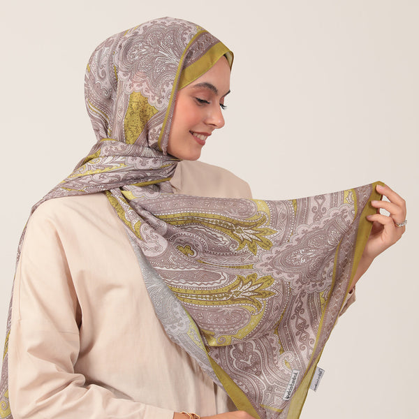 Pamuk İpek Şal - Hint Desen - Fıstık Yeşili