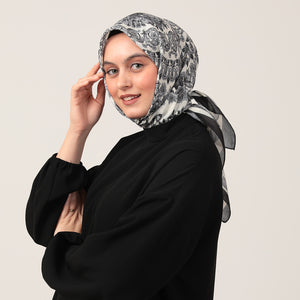 Pamuk İpek Eşarp - Dönence Desen - Beyaz