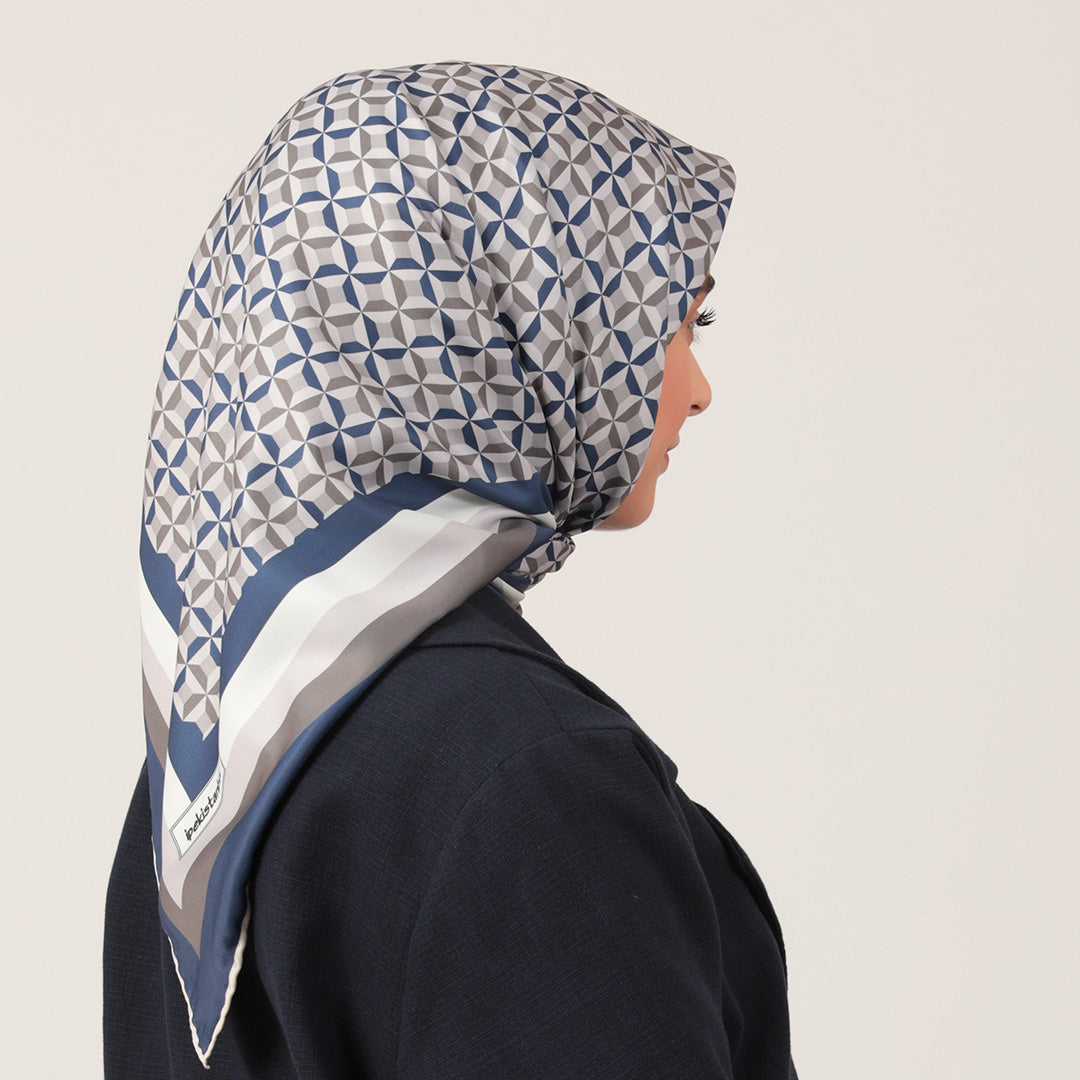 Twill Eşarp - Hipnoz Desen - Lacivert