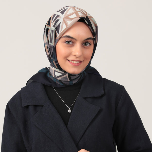 Pamuklu Bürümcük Eşarp - Prizma Desen - Petrol Yeşili