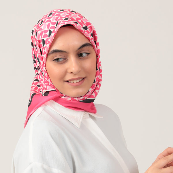 Twill Eşarp - Puzzle Desen - Fuşya