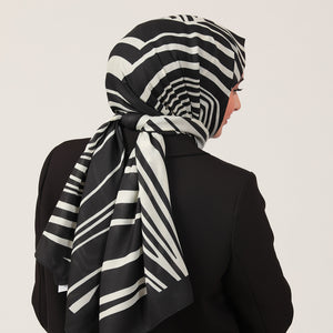 Pamuk İpek Şal - Çizgi Desen - Siyah