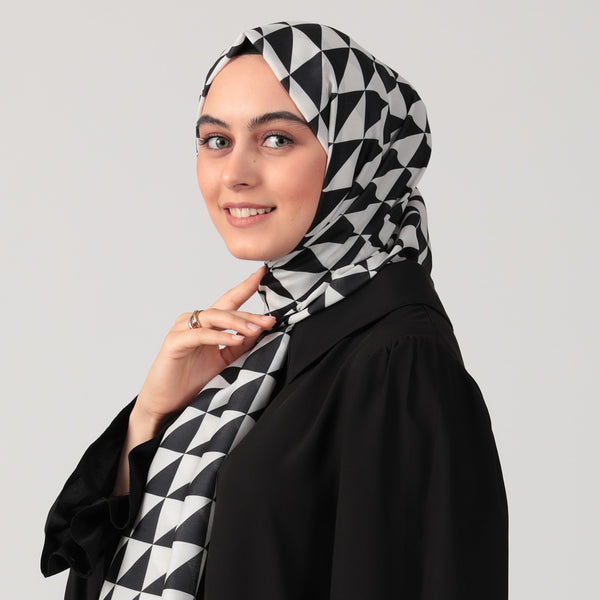 Pamuk İpek Şal - Üçgen Desen - Beyaz