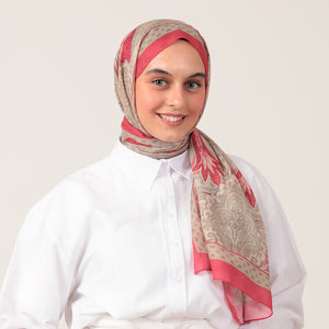 Pamuk İpek Şal - Hint Desen - Fuşya