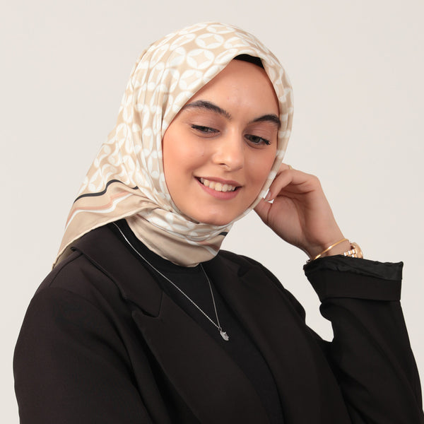 Twill Eşarp - Madalyon Desen - Bej